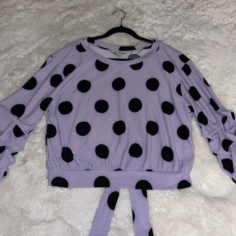 Lavender Polk a dot blouse